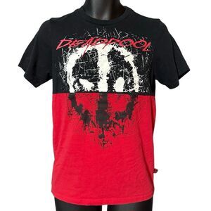 Marvel Deadpool Split Red Black & White Paint Splatter Logo T-Shirt Men’s Small